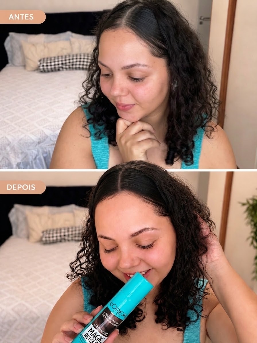 Conteúdo de antes e depois de cabelo com produto L'Oréal